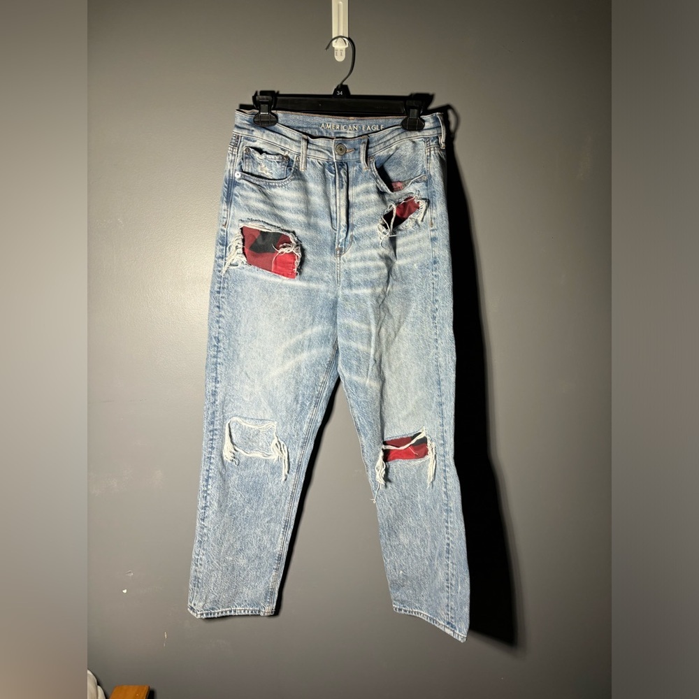 American Eagle The Highest Rise 90s Boyfriend Plaid Detail Jeans Women’s Size 6